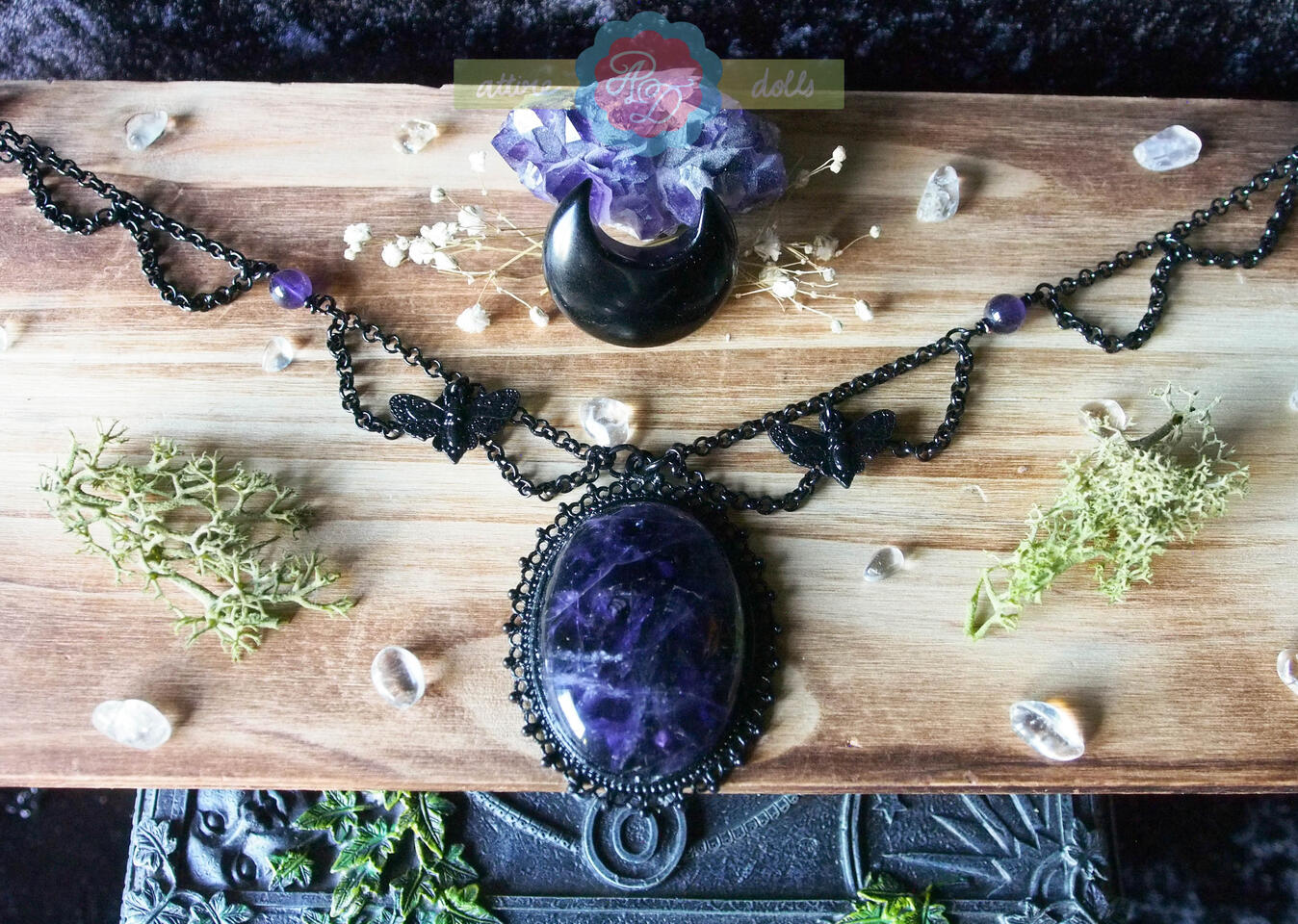 Amethyst Black Moth Necklace