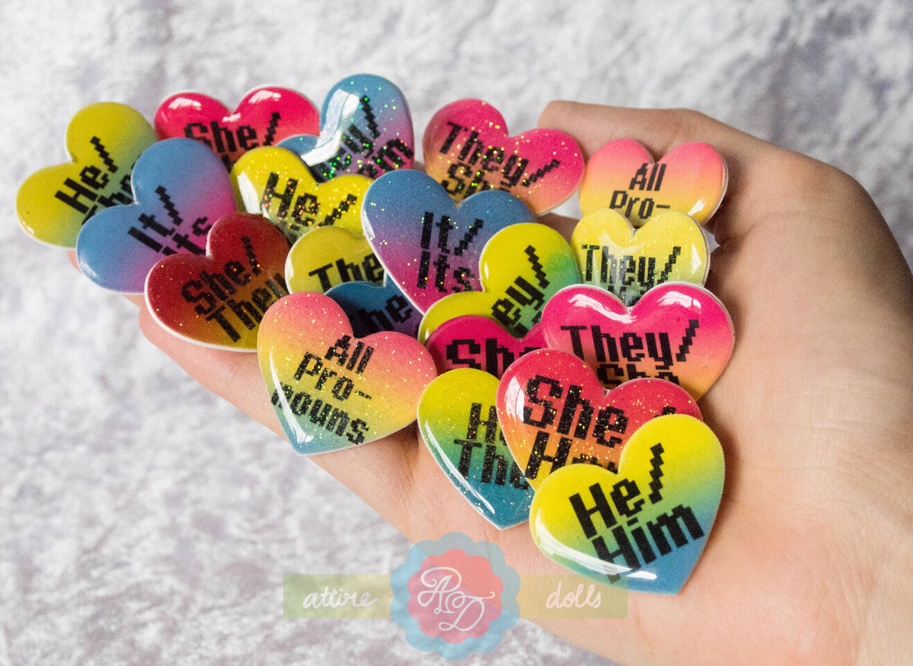 Pronoun Glitter Badges